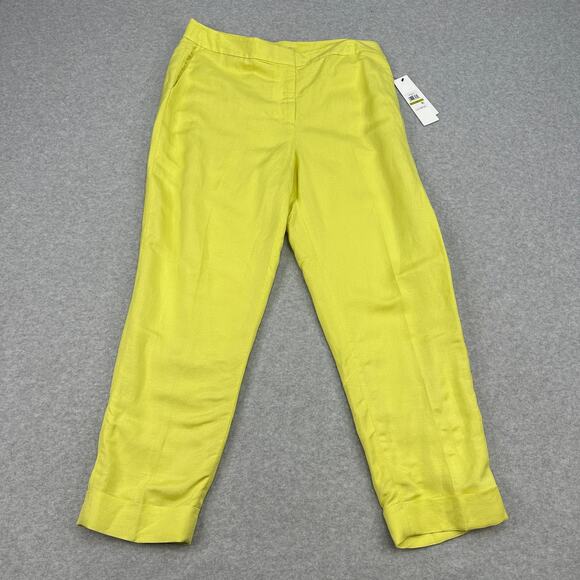Calvin Klein Pants Linen Blend WMNS 14 Lime Yellow Lined Straight Leg High Rise - Picture 4 of 16